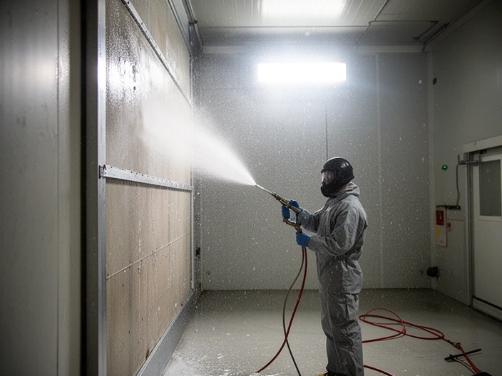 Facade panel during water penetration test
