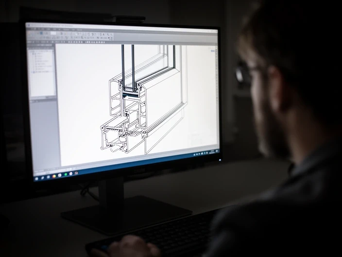CAD drawing of window profile on monitor